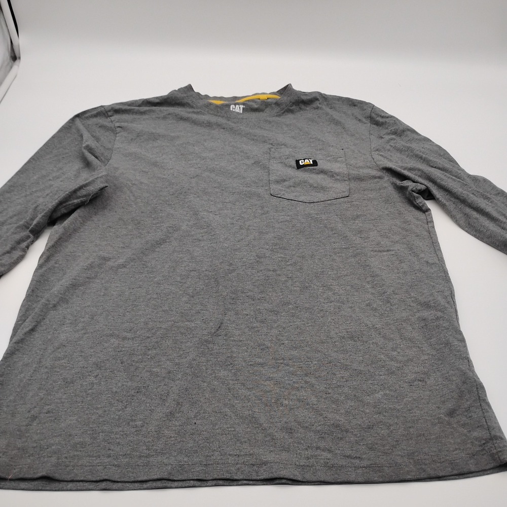 Caterpillar Mens Gray Long Sleeve Pocket T-Shirt Logo Patch Size L 1537424